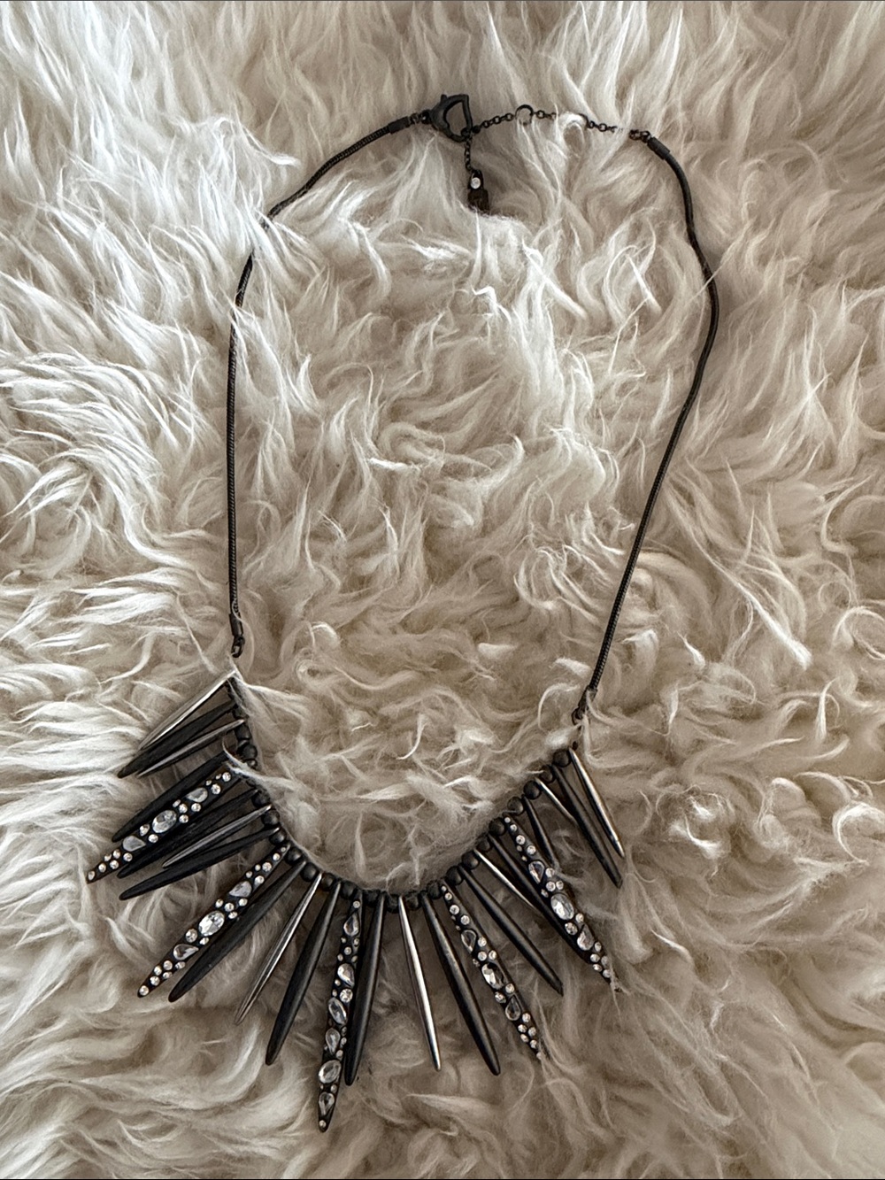 VTG Juicy Couture Spike Fringe 18-20”Necklace Gunmetal Crystal RhinestoneY2K euc